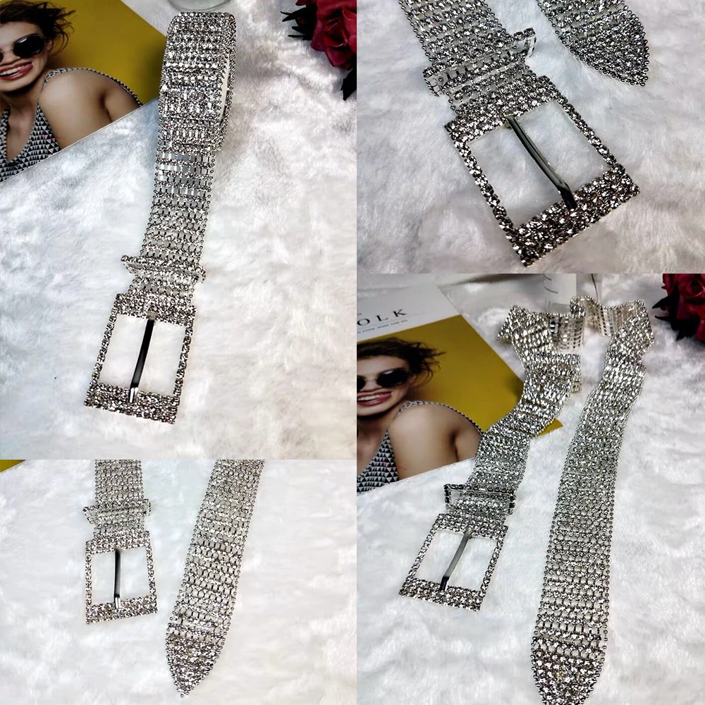 Роскошный блестящий женский ремень стразы модный серебряный золотой с