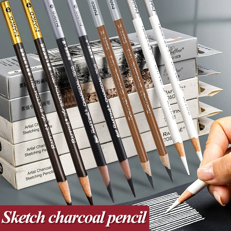 S Art Pencils Graphite Alot Soft-medium-hard Charcoal Pen High-gloss White Brown Art Supplies