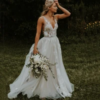 amazing lace floral appliques gray wedding dress v neck silver chic bridal gowns open back