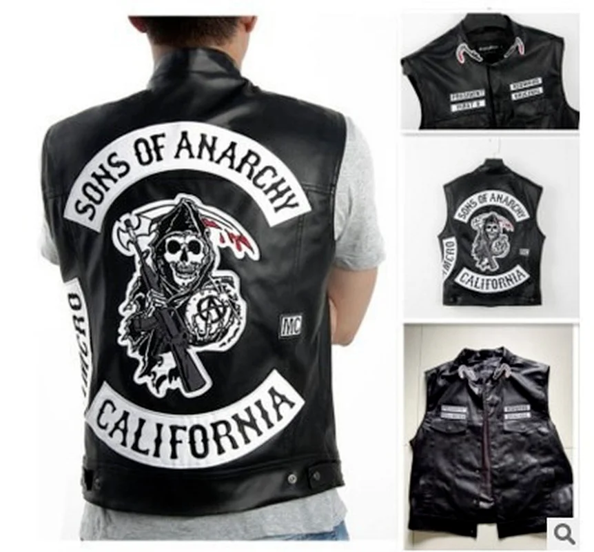

Мужская кожаная байкерская куртка Sons of анархия, короткая мотоциклетная куртка, черная куртка в стиле панк, мужские жилеты, 2021