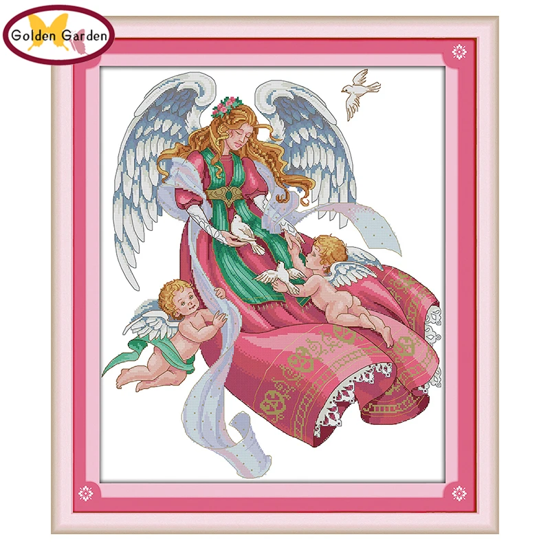 

GG Angel Cross Stitch Painting Embroidery Needleworks Sets Joy Sunday 14CT 11CT Cotton Cross Stitch Stamped Kits for Home Decor