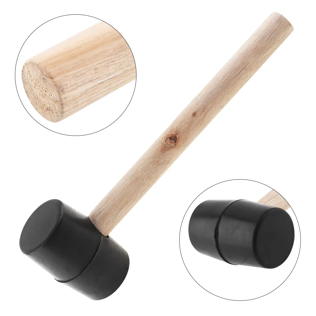 

230g Multifunctional Rubber Hammer Tile Hammer with Round Head and Wooden Handle for Home DIY Woodworking Hand Tool