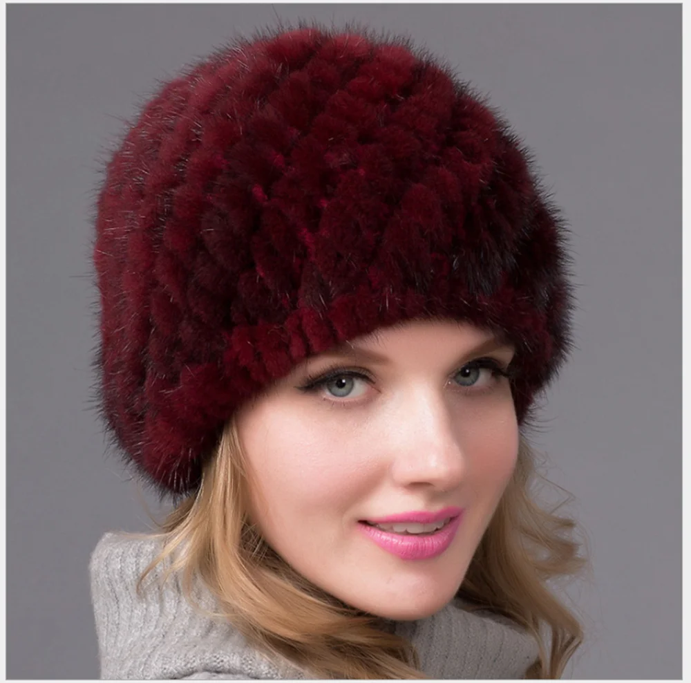 New Arrival Knit Hat Ladies Real Natural Mink Fur Cap Wholesale Womens Caps Lovely Warm Winter Beanies Hats Ushanka
