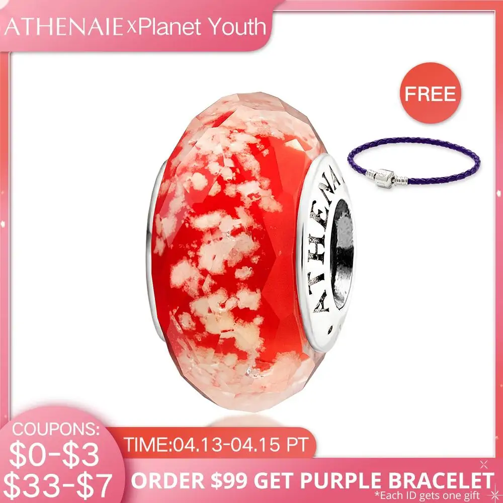 ATHENAIE Murano Glass 925 Silver Core Faceted Fascinating-Luminated Snowflake Charms Bead Color Red | Украшения и аксессуары