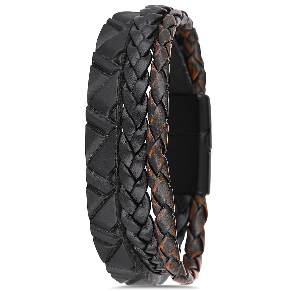 

Parigi PRGJWG135-01 Mens Bracelet Bangles Fashion Jewelry Leather Black Birthday Gift for Mens