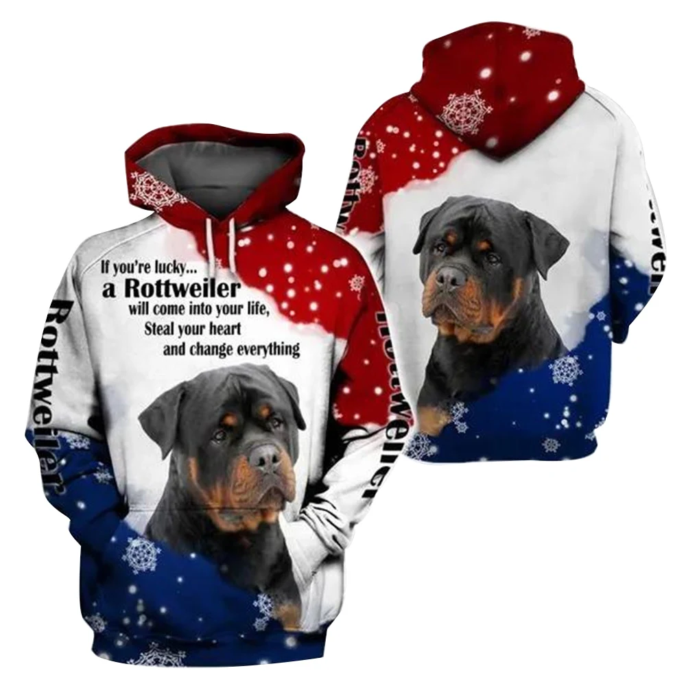 

CLOOCL Sad Rottweiler Hoodies 3D Graphic Red White Blue Hoodies Dogs Animals Pullovers Tops Harajuku Sweatshirts Men Clothing