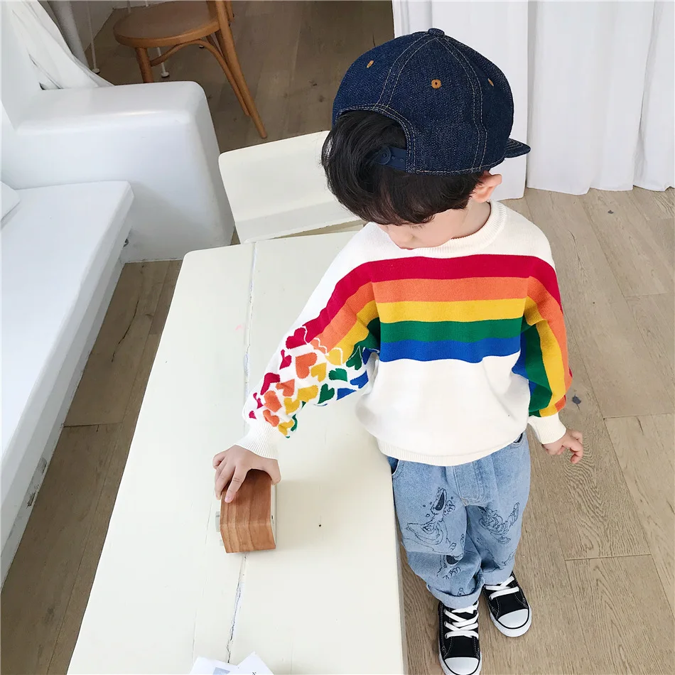 Tonytaobaby/осенне-зимняя одежда; Новинка; детская одежда с радугой; Свободный пуловер; свитер; свитера для мальчиков и девочек