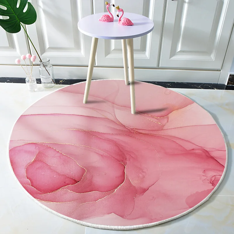 

NEW 3D Marble stripes Pink Round Area rug For Bedroom Nordic Style Carpet Gril Bedside Rugs Anti-slip Chair Mat Soft Circle