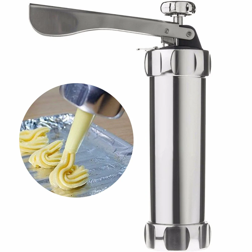 

Biscuit Press Set Cookie Maker Machine Kit Stainless Steel 20 Discs 4 Icing Tips Spritz Dough Biscuits Making Tools F2