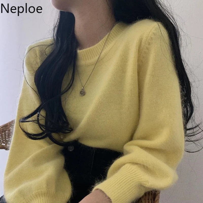 Neploe O Neck Lantern Long Sleeve Pullover Sweater Female Autumn Winter Clothes Loose Solid Pull Femme Warm Bottom Jersey 47467 | Женская