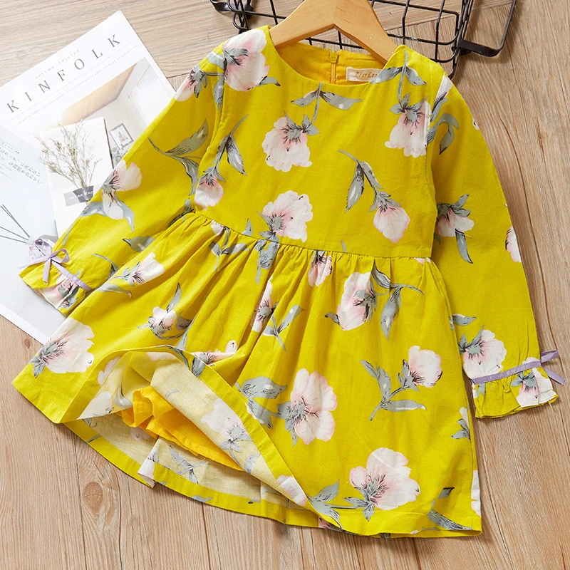 Menoea Girls Spring Dress 2020 Brand Korean Version Bow Sleeve Design Dresses Children Clothes 2-7Y Autumn | Детская одежда и
