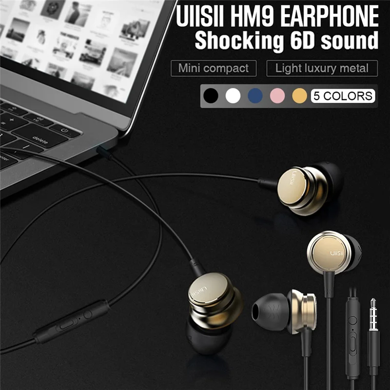Uiisii HM9 сабвуфер-вкладыш с HIFI наушниками, динамические наушники с прямой подкладкой, 3,5 мм разъем стерео, для iPhone/huawei Mp3