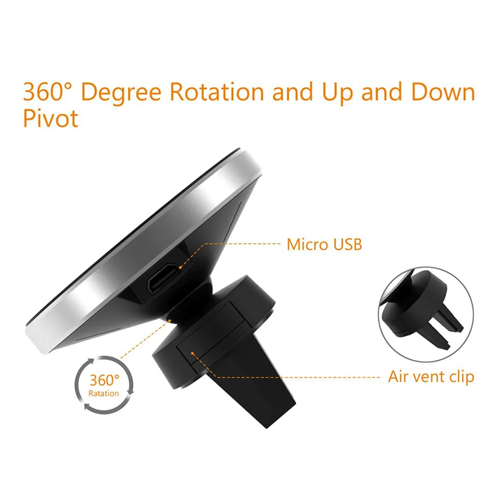 10W 360 degree rotating car wireless charger for Iphone 8 X Samsung S8 S9 Plus S7 Edge dashboard vent | Мобильные телефоны и