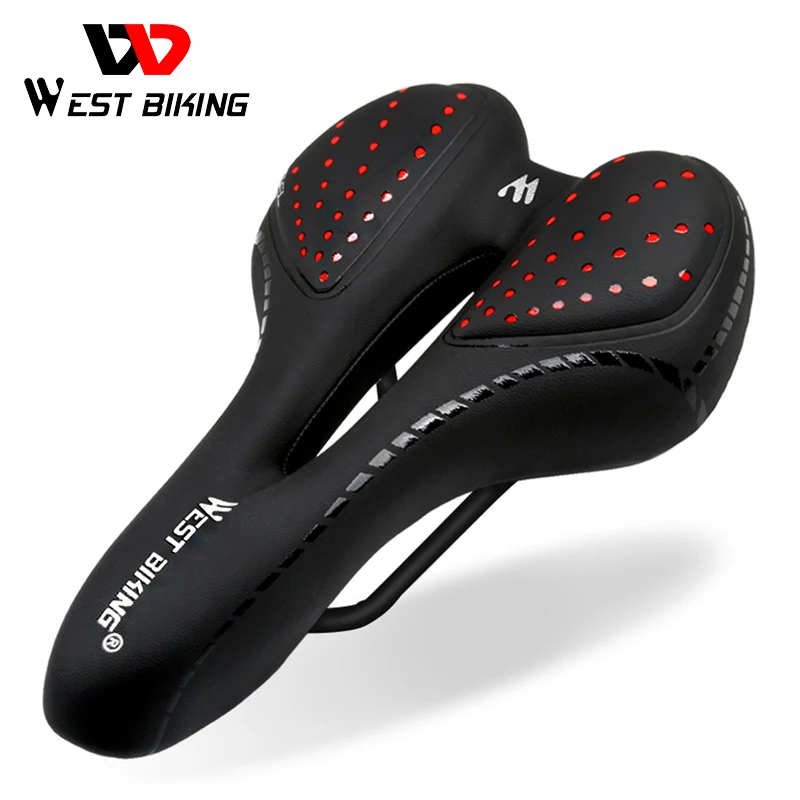 

WEST BIKING Bike Saddle Sponge Cushion PU Leather Surface Silica Filled Gel Comfortable Cycling Seat Shockproof Bicycle Saddle