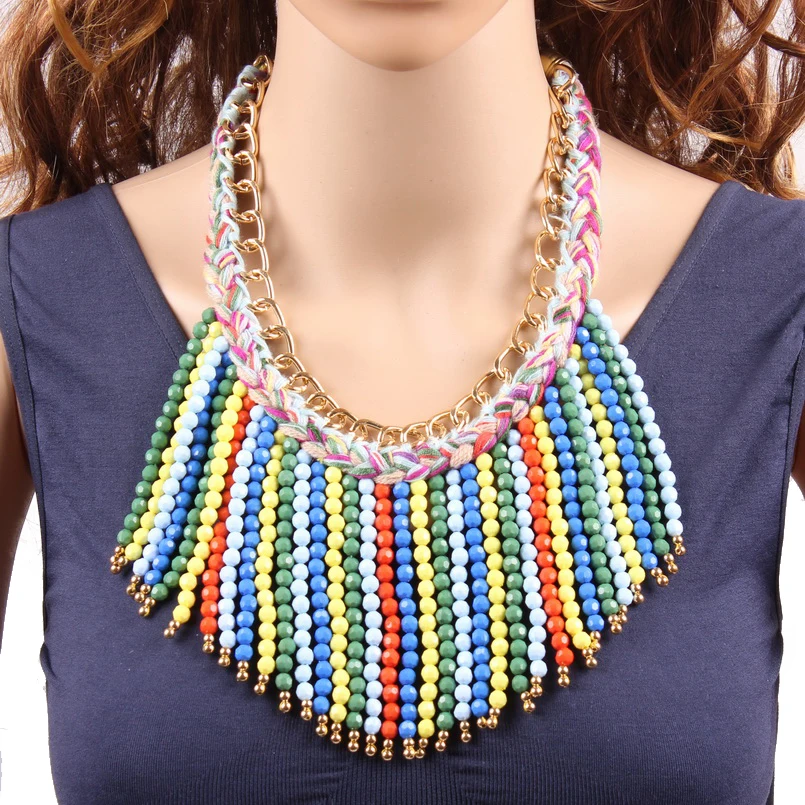 Новое модное ожерелье с подвеской золотого цвета металлическая и хлопковая