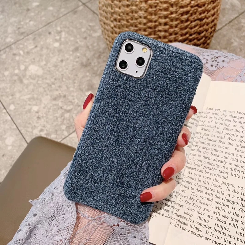 

Cute cases For Iphone 11 Pro Max Autumn Warm Plaid Plush Case Simple Cloth Fabric Soft Tpu Case for Iphone 11 Pro Max