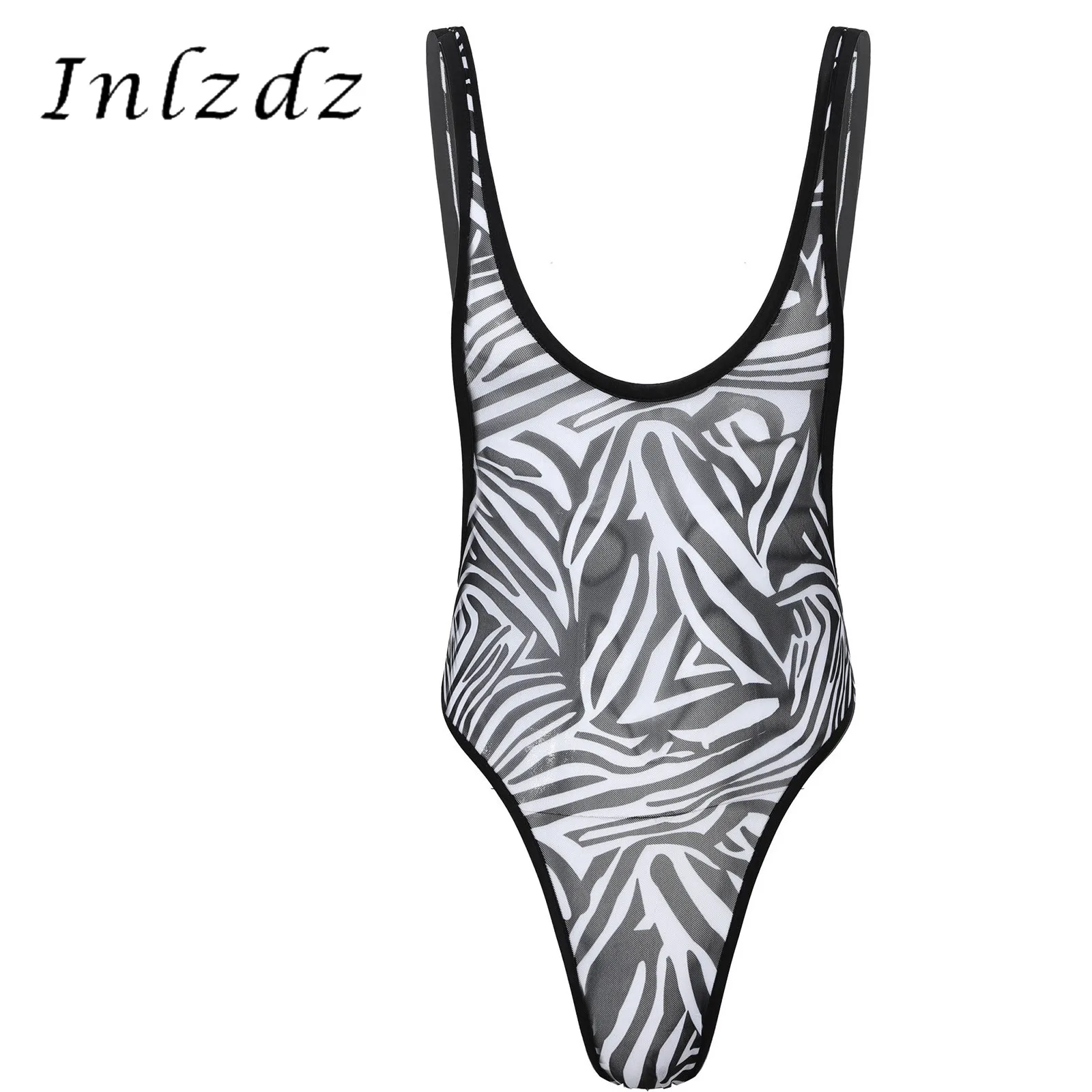 Мужское эротическое нижнее белье купальник боди прозрачная сетка Зебра