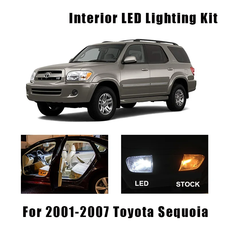 14 Bulbs White Canbus Interior LED Car Reading Light Kit Fit For Toyota Sequoia 2001-2003 2004 2005 2006 2007 Door License Lamp