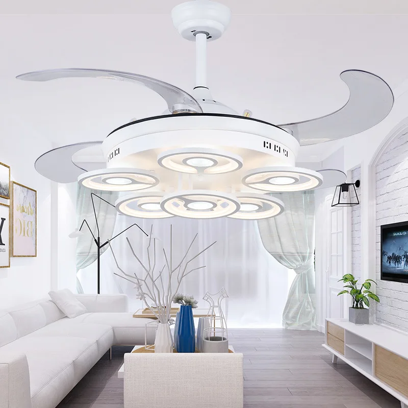 

LED Stealth Fan Light Nordic Dining Room Living Room Bedroom Energy-saving Frequency Conversion Silent Modern Fan Chandelier