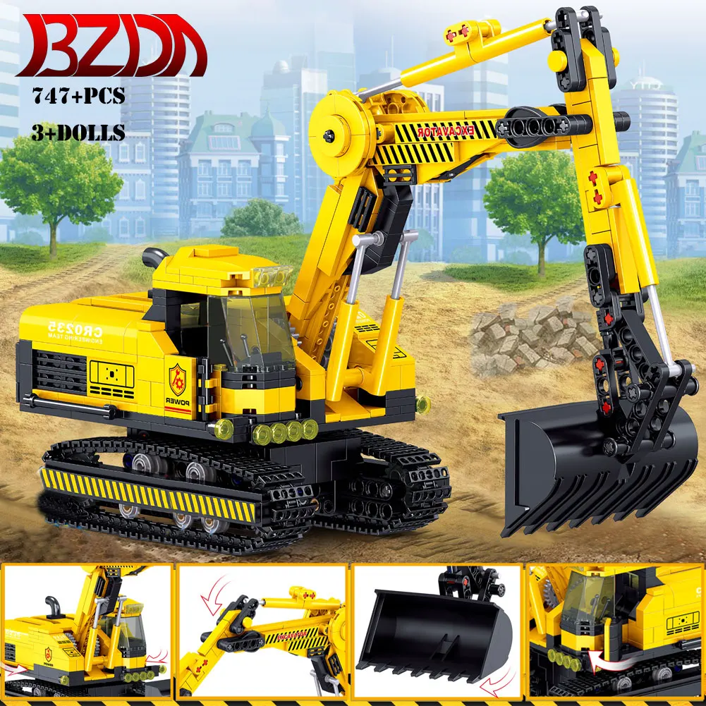 

BZDA Engineering Cars Bricks Bulldozer Crane Excavator Building Blocks City Vehicle Toys For Children kids