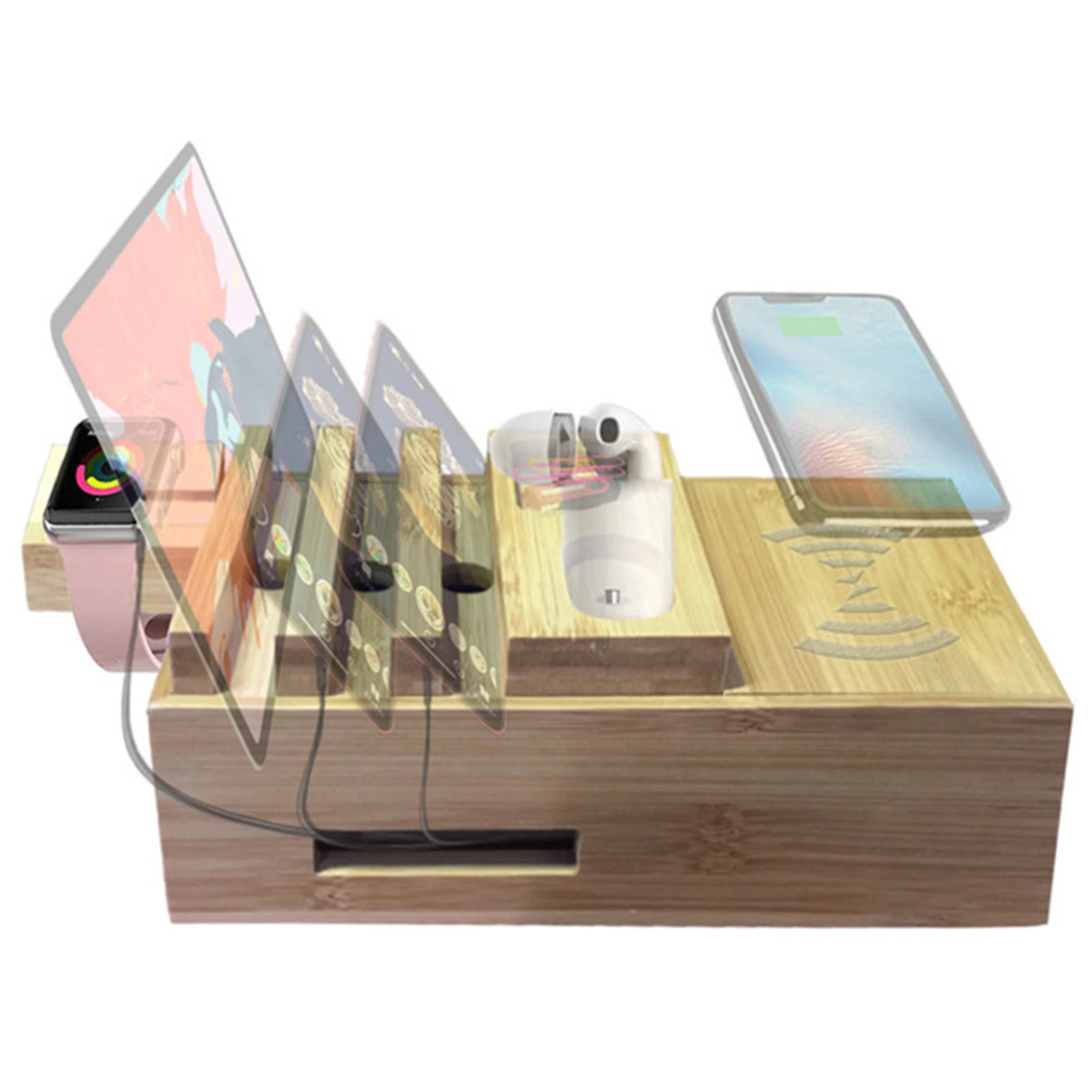 Деревянный держатель из бамбука для часов с 6 USB-портами зарядки | Электроника