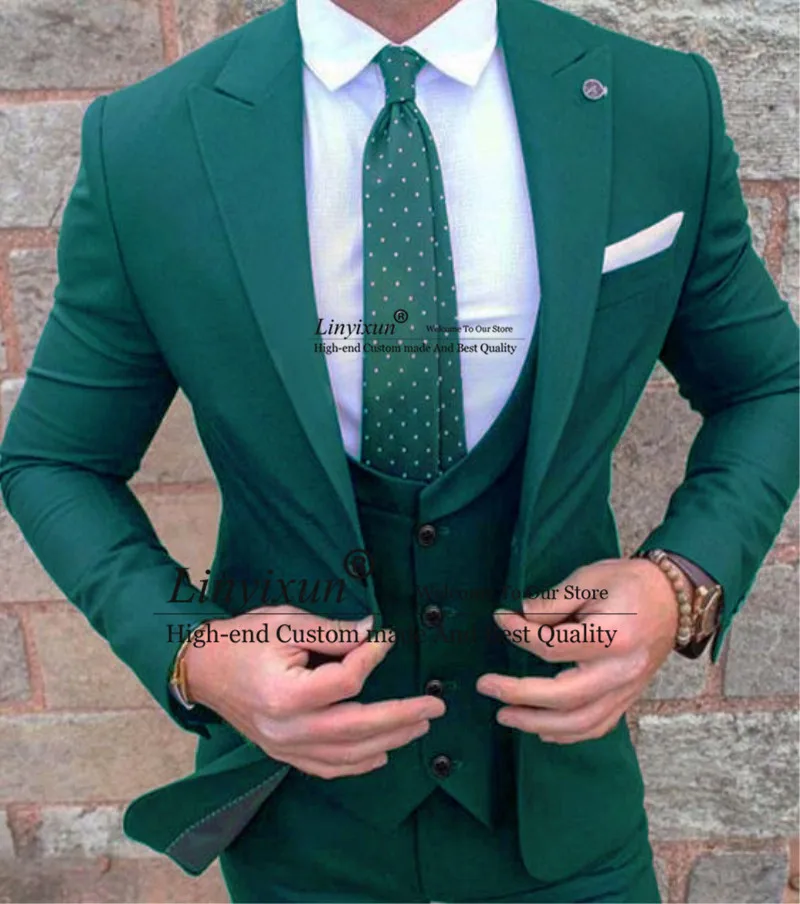 

Green Slim Fit Wedding Suits For men Custom Made Groom Suit Man Blazer Green Jacket With Pants Smooking Formal Blazer