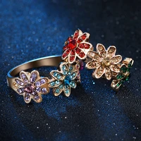 wholesale colorful crystal flowers womens ring trendy gold color ring jewelry 2022 jewelry for wedding party accessories
