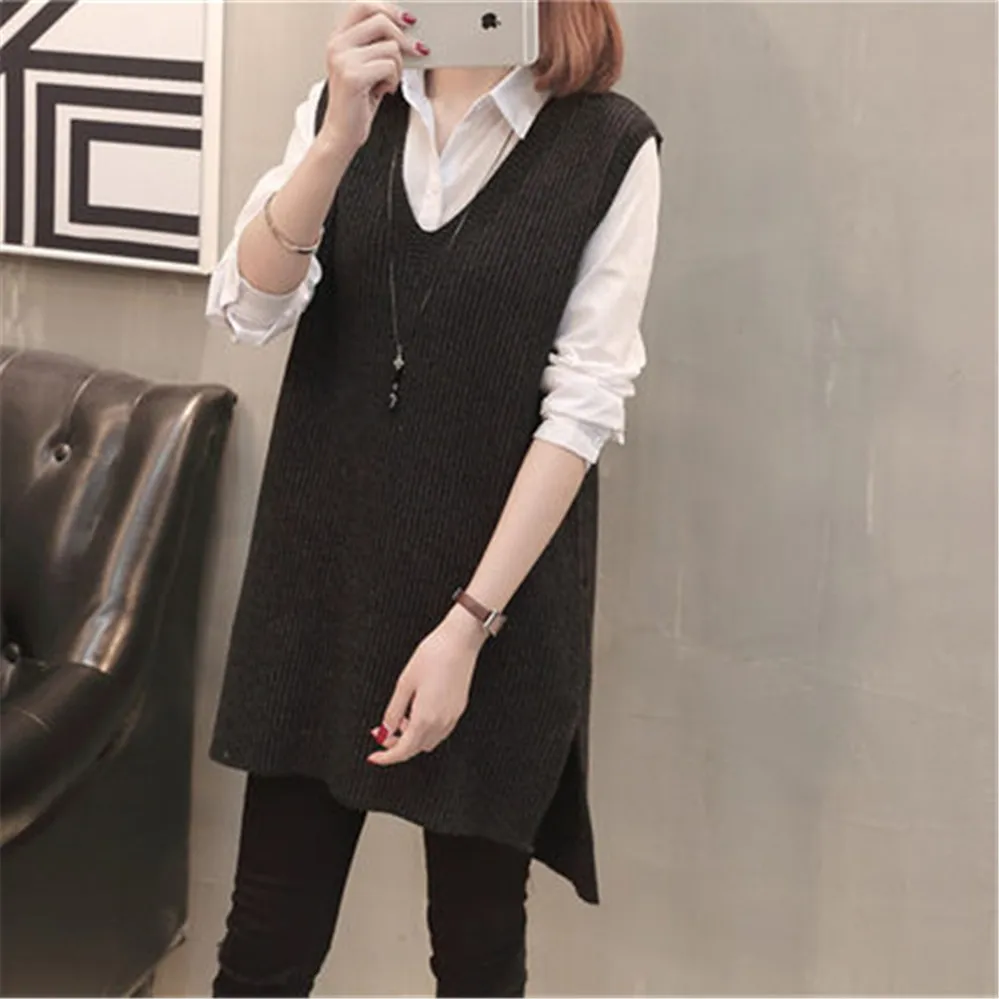 Женский свитер-жилет весна-осень 2020 пуловер без рукавов с V-образным вырезом