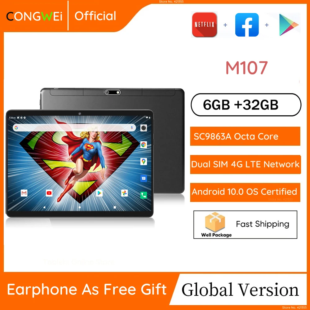 Планшет на Android 10 0 дюймов 4G LTE GPS Wi-Fi FM Bluetooth 1 6 + 32 ГБ | Компьютеры и офис
