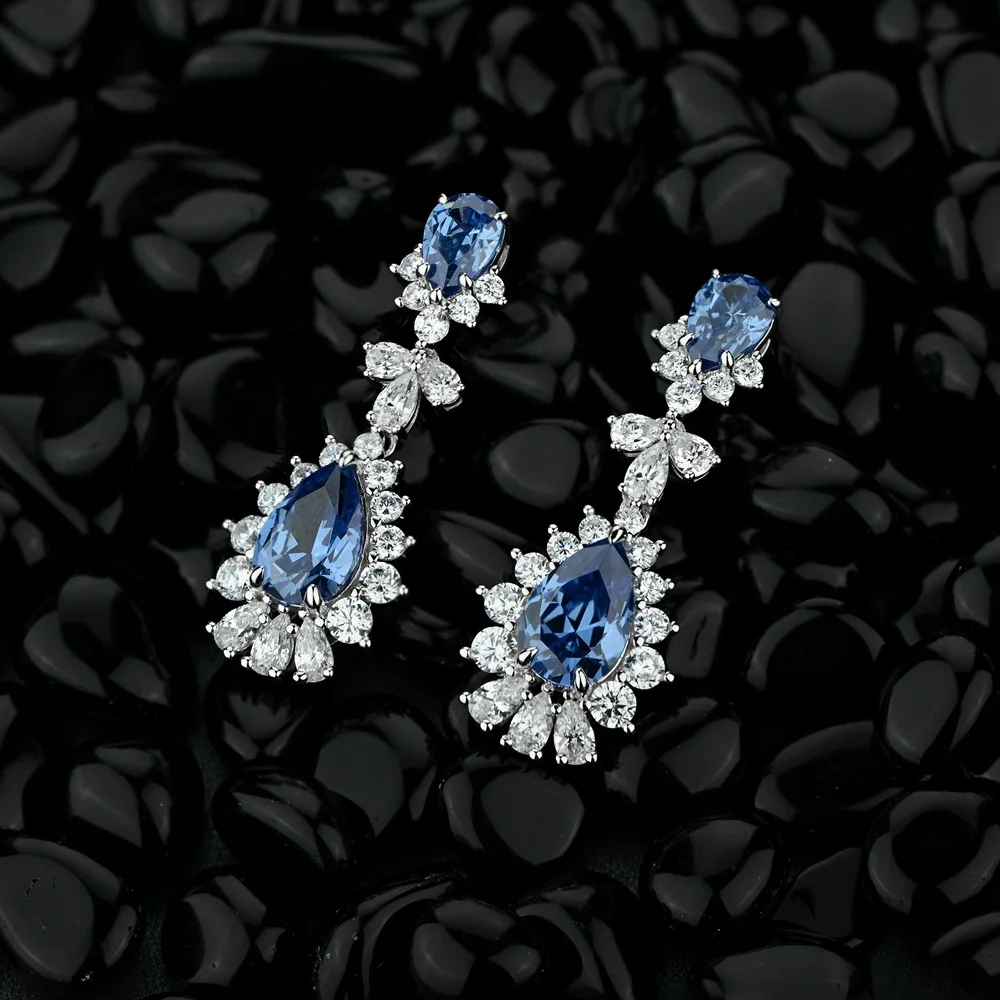 Wong Rain винтажные 925 пробы Серебряная груша с сапфиром создан Moissanite драгоценный
