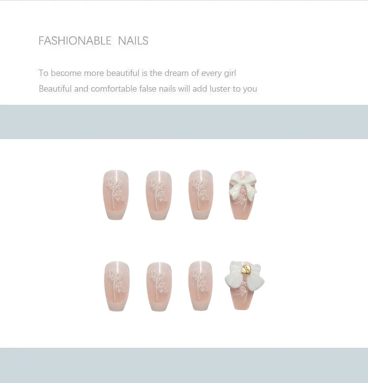 

24pcs White Butterfly Nail Patch Glue Type Removable Long Paragraph Fashion Manicure Fake Nail Patch CIN6 899