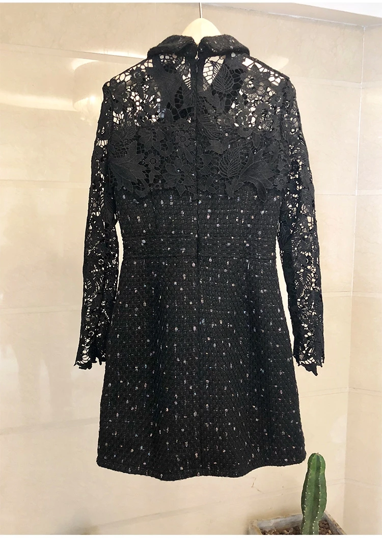 Весна, новинка, женское элегантное твидовое платье с кружевами, Vestidos, Дамское милое мини платье с длинным рукавом, украшенное бриллиантами и бантом