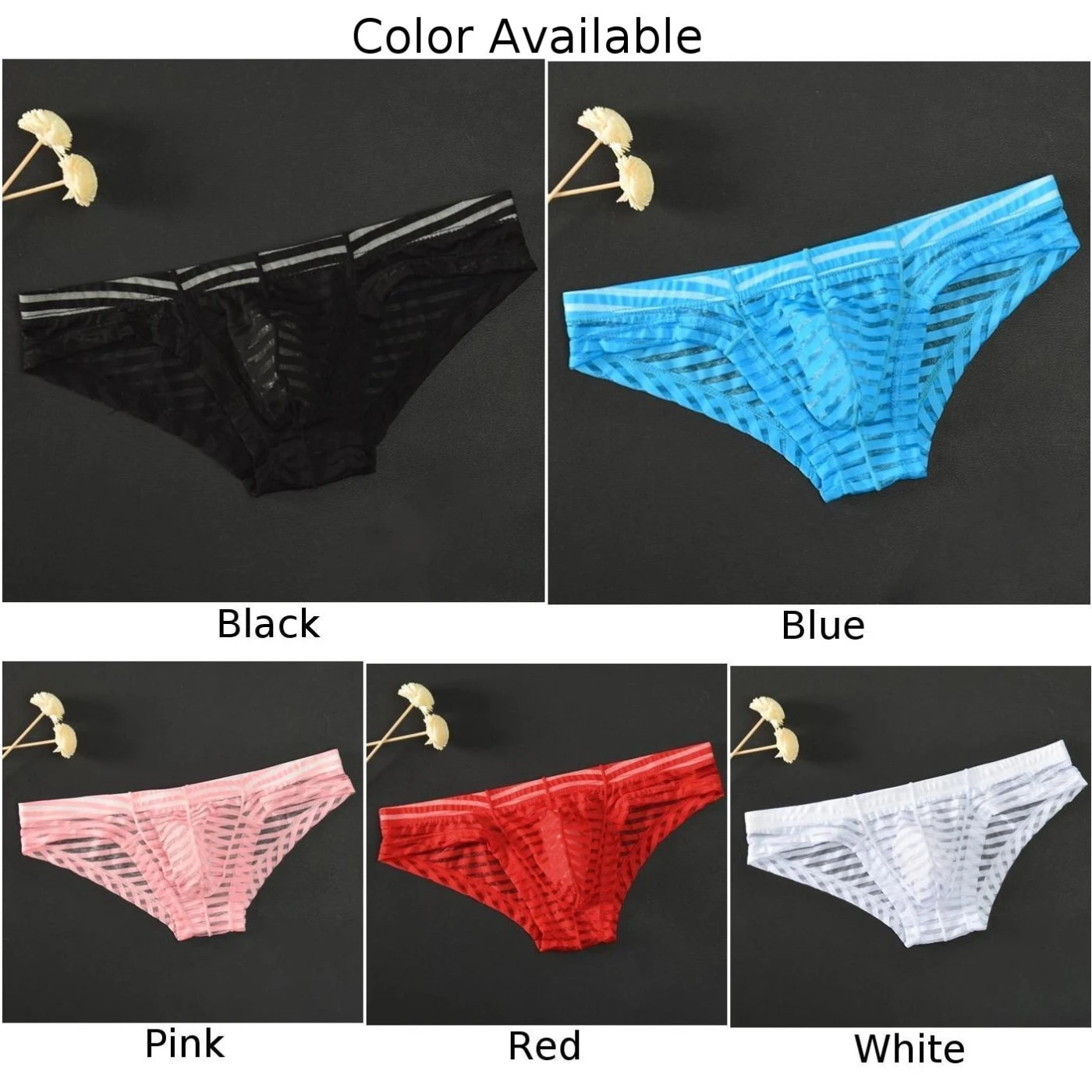 Sissy Panties Striped Mens Convex Pouch Briefs Low-Waisted Underwear Underpants Fashionable Replace Soft Thin Transparent Appeal