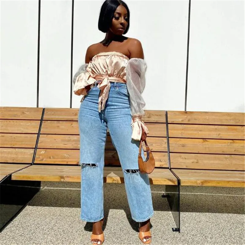 Женский пикантный укороченный топ с открытыми плечами летняя Весенняя рубашка