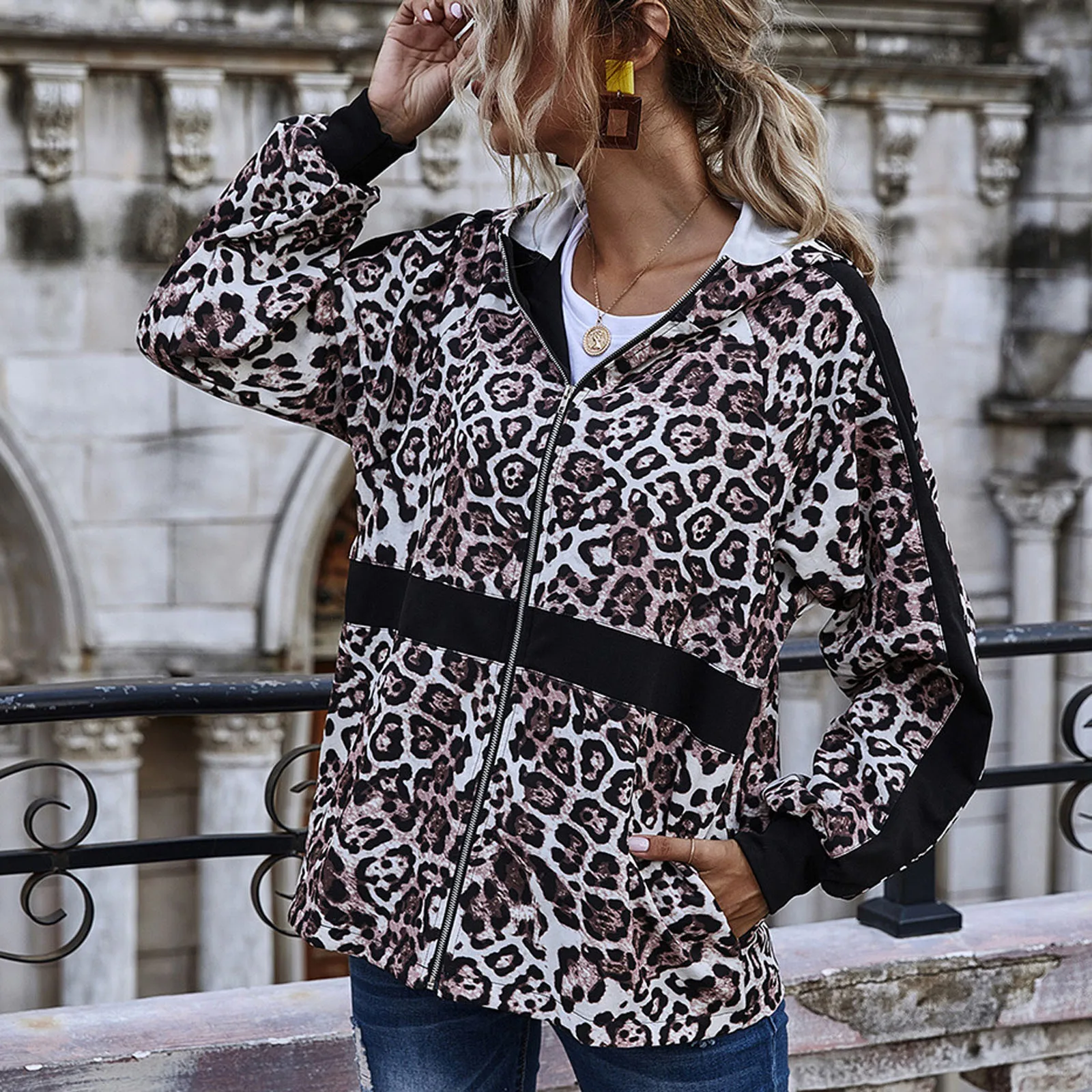 Новинка 2020 индивидуальный тренд с леопардовым принтом толстовка капюшоном