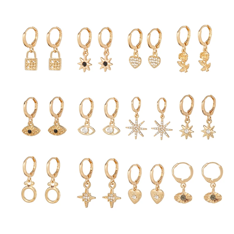 

Alloy Dangle Earrings for Female Hyperbolic Round Heart Flower Pendants Punk Ear Jewelry Metal Earrings Gold Plated for Sale