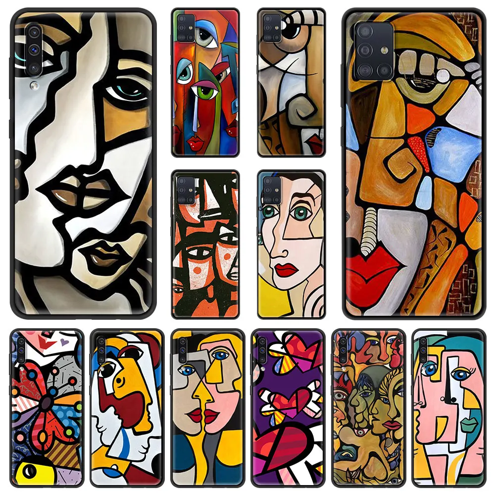 

Phone Case for Samsung Galaxy A50 A70 A10 A10S A20 A30 A40 A20S A20E A02S A12 A22 A32 Black Cover Picasso abstract Art painting