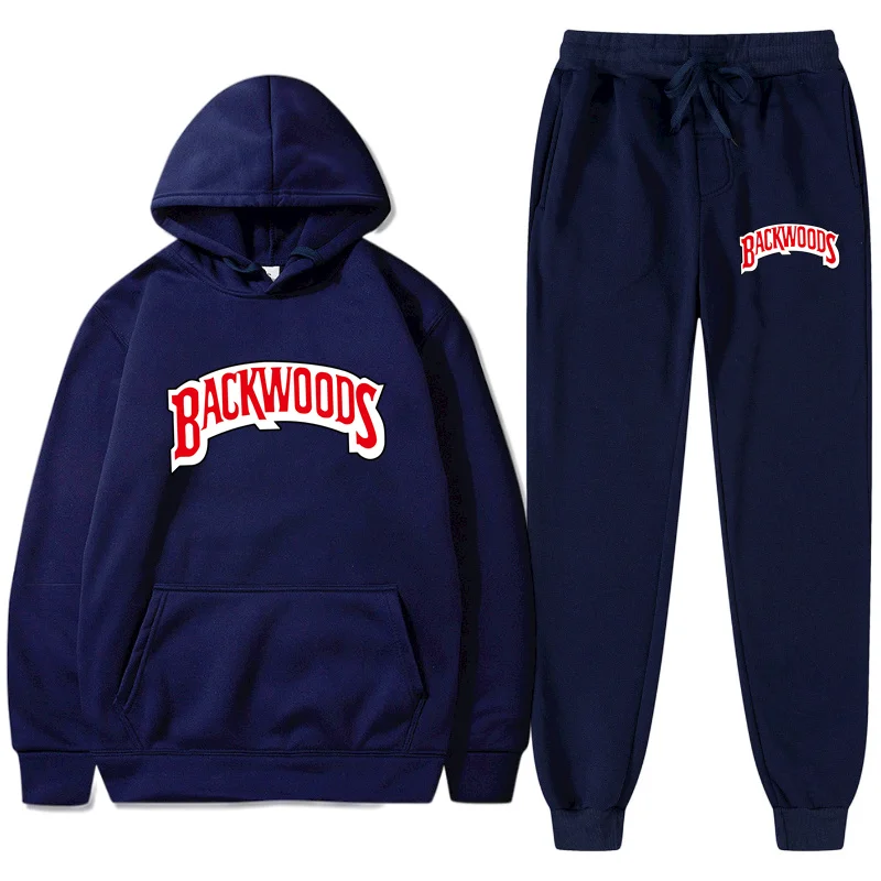 

2022 New Men Hoodies Sweatshirts Sets Backwoods Printed Plus Fleece Warm Suit Fashion Pullover Sportswear Casual Hoody + Pants