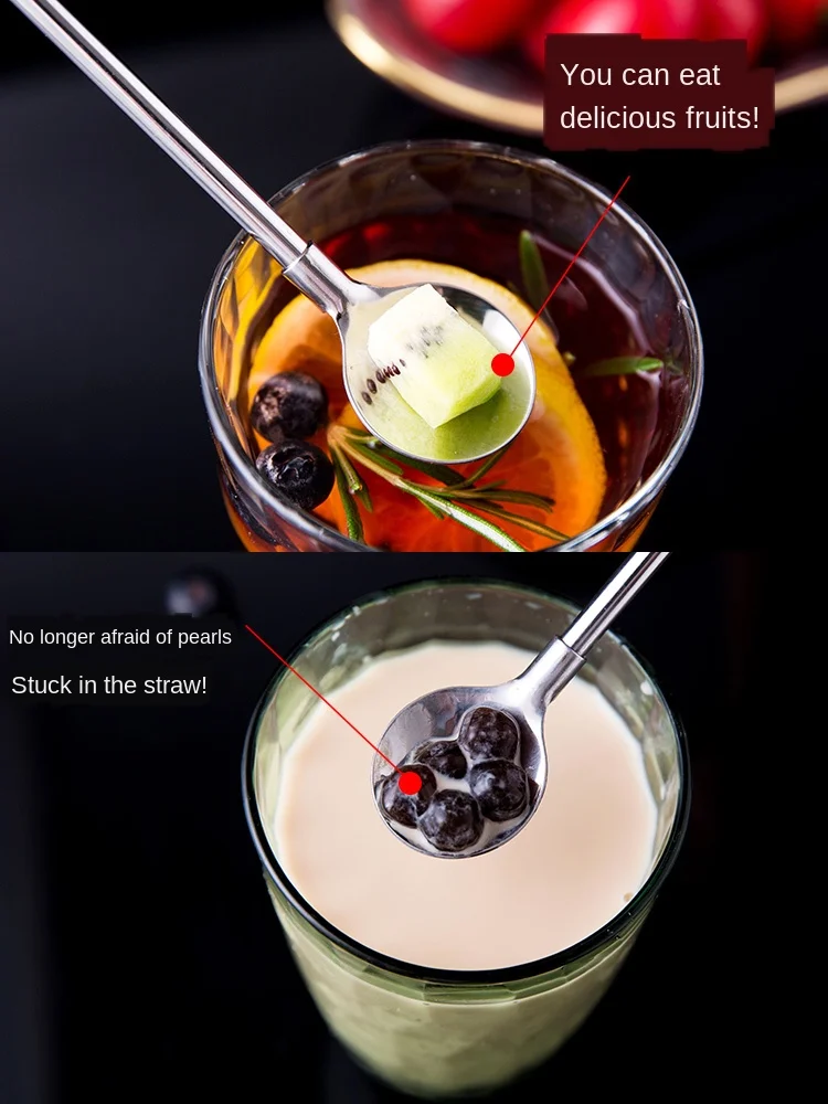 

Dual Purpose Straws Spoon 304 Stainless Steel Reuse Multi-times Use Drinking Straw Drink Water Cn(origin)