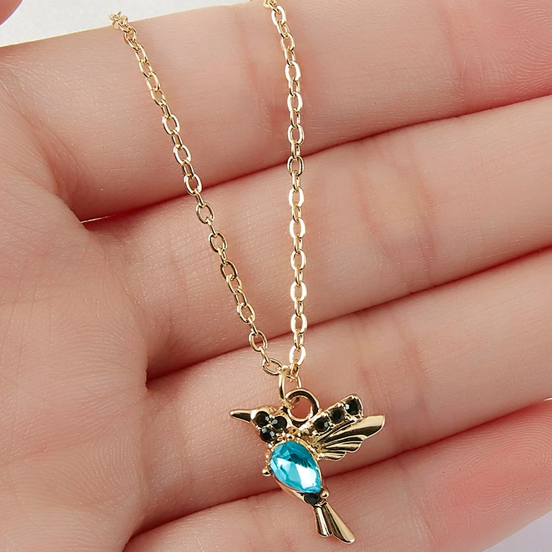 

New Crystal Animal Hummingbird Necklaces Fashion Gold Color Clavicle Chain Swallow Birds Pendant Necklace collares joyeria mujer