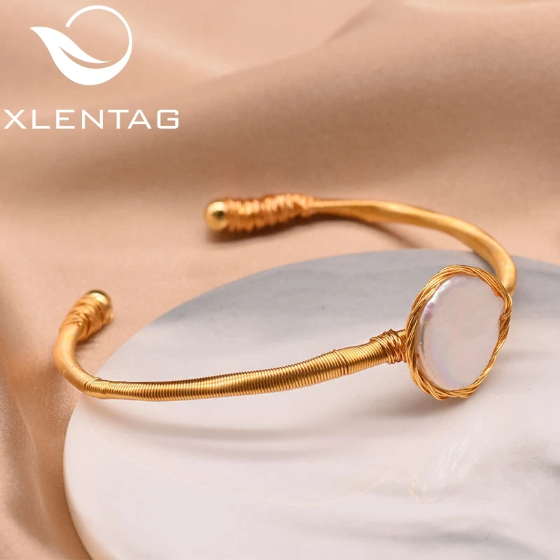XlentAg натуральный пресноводный жемчуг барокко регулируемый браслет для женщин