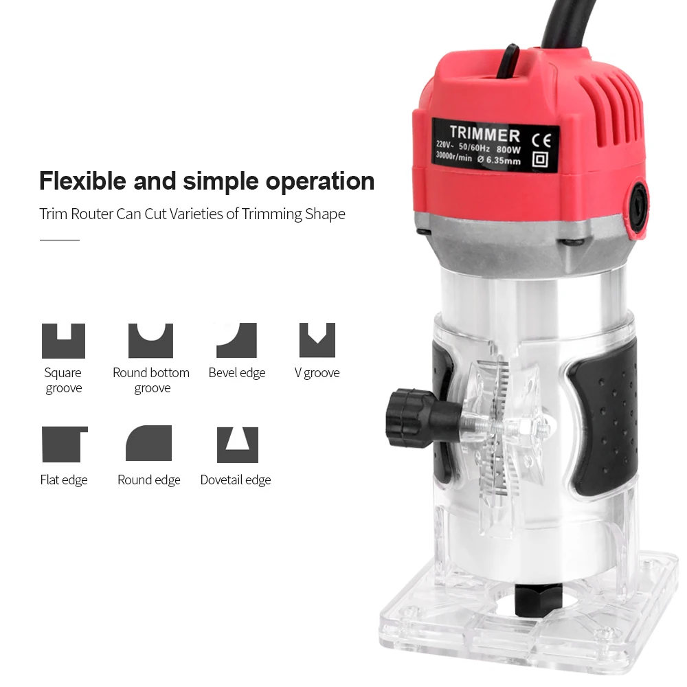 

800W 30000rpm Woodworking Electric Trimmer Wood Milling Engraving Slotting Trimming Machine Hand Carving Machine Wood Router