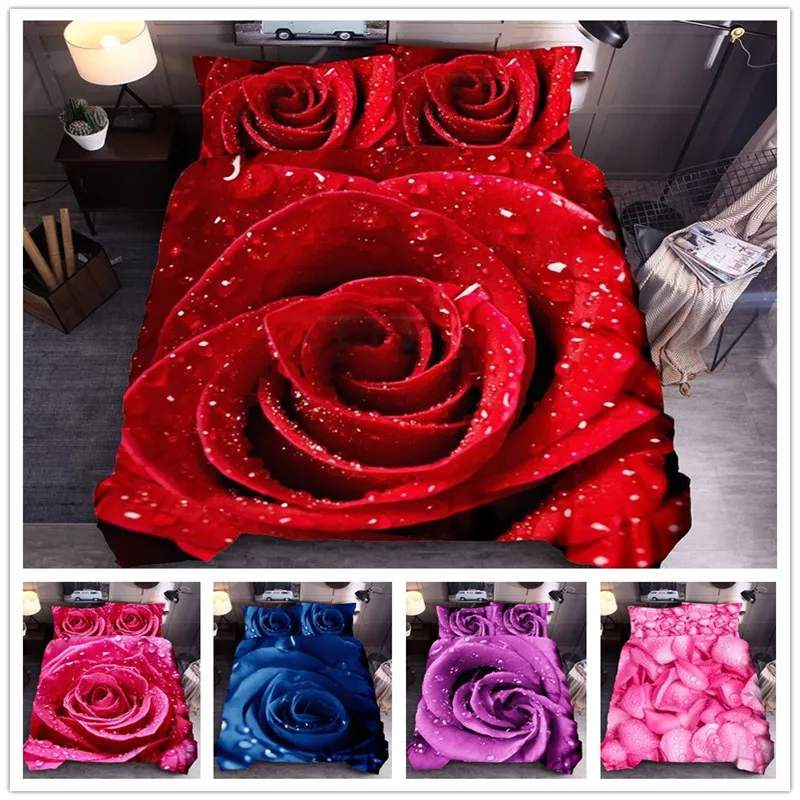 SOFTBATFY Flower Rose Bedding Set 3D Polyester Duvet Cover Single Double Twin Queen King Size Dropshipping | Дом и сад