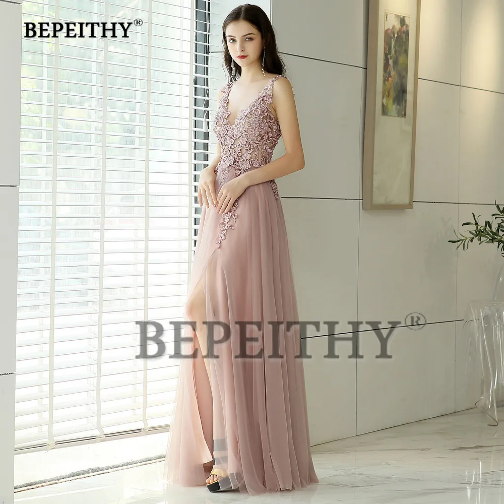 A-linr серое вечернее платье платья с разрезом Robe De Mariee элегантные кружевные вечерние платья для выпускного вечера