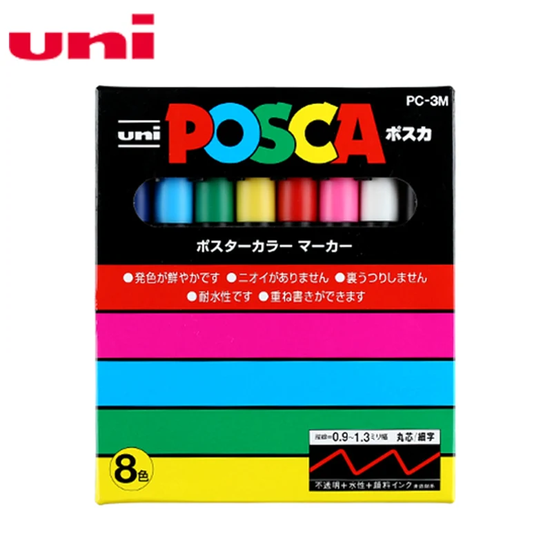 UNI POSCA PC 3M ручка маркер для рекламы 8/15 цветов в коробке Перманентный 0 9 1 3 мм|Маркер