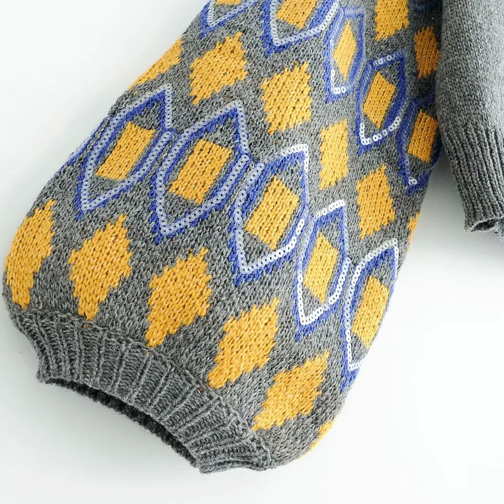 Женский вязаный свитер Za повседневный Свободный пуловер с геометрическим узором