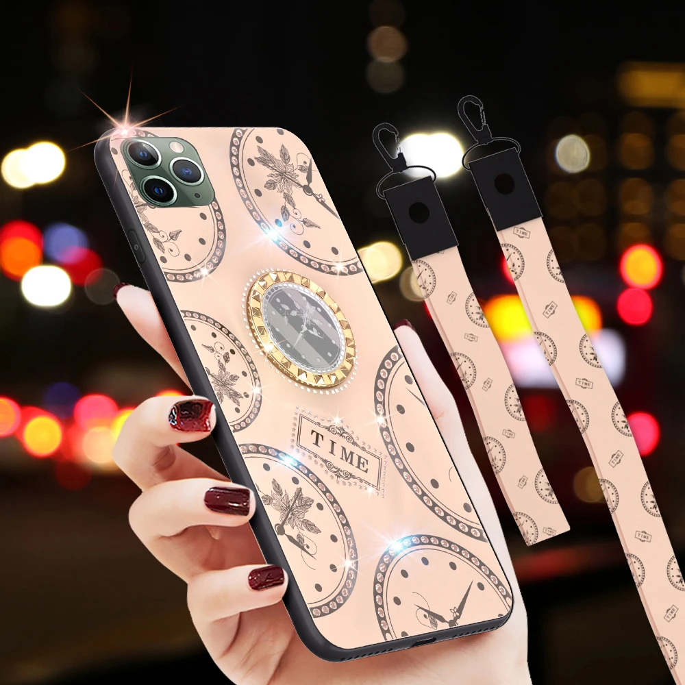 Чехол для iPhone 11 Pro Max чехол с бриллиантовыми часами кожаный подставка ремешком Xs X