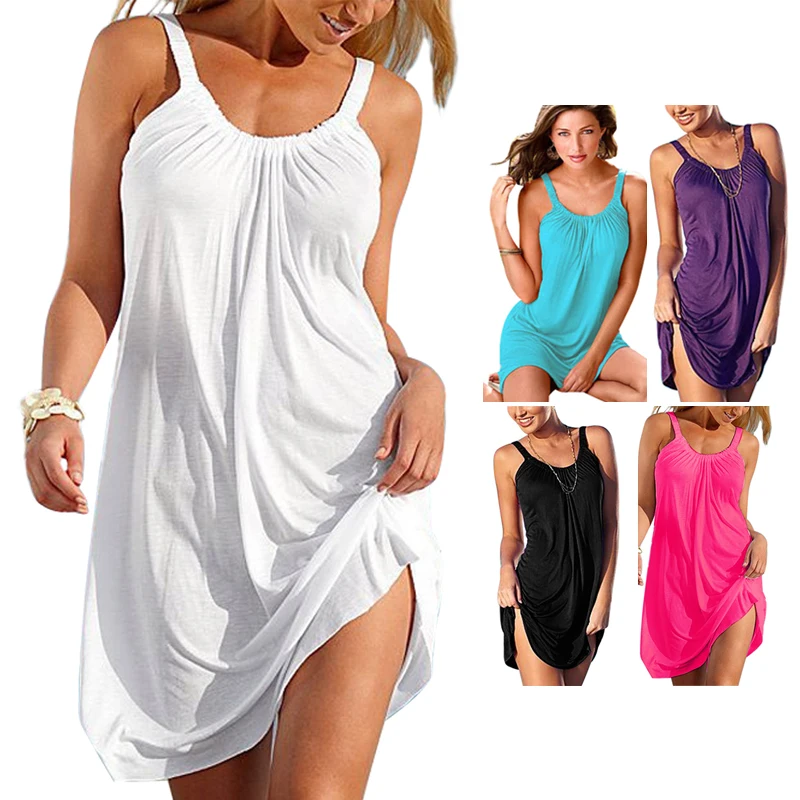 

Summer Sexy Suspender Dress Women O Neck Beach Dress Casual Fashion Loose Sleeveless Mini Sundress Vest Dresses