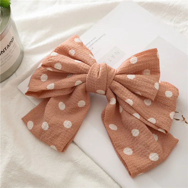 

New Fashion Classic All-match Sweet Polka Dot Cloth Big Bow Hairpin Ponytail Barrettes Women Girls Hair Accessoriesr Headwear