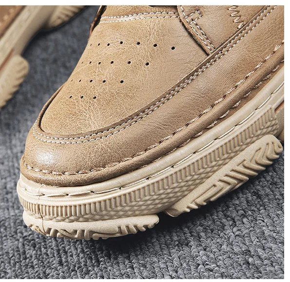 

2021 New Men Leather Casual Shoes Fashion Spring Autumn Cool Comfortable Lace-up Flat Shoes Cool Leisure Sneakers Trend Footwear